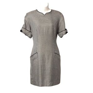 Vintage Barrie Pace LTd Black White Embellished Short Sleeve Houndstooth Dress 8